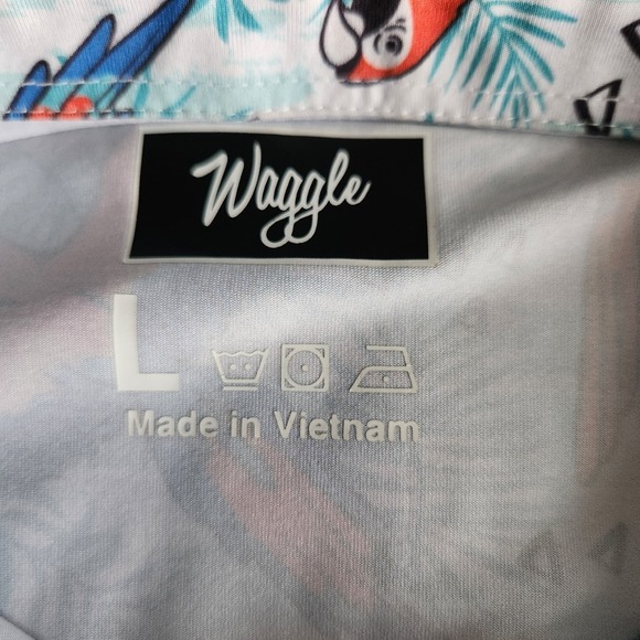 Waggle Golf Polo Shirt Tropical Parrot Macaws & Palm Tree Men's Large Looks NEW - Picture 3 of 7